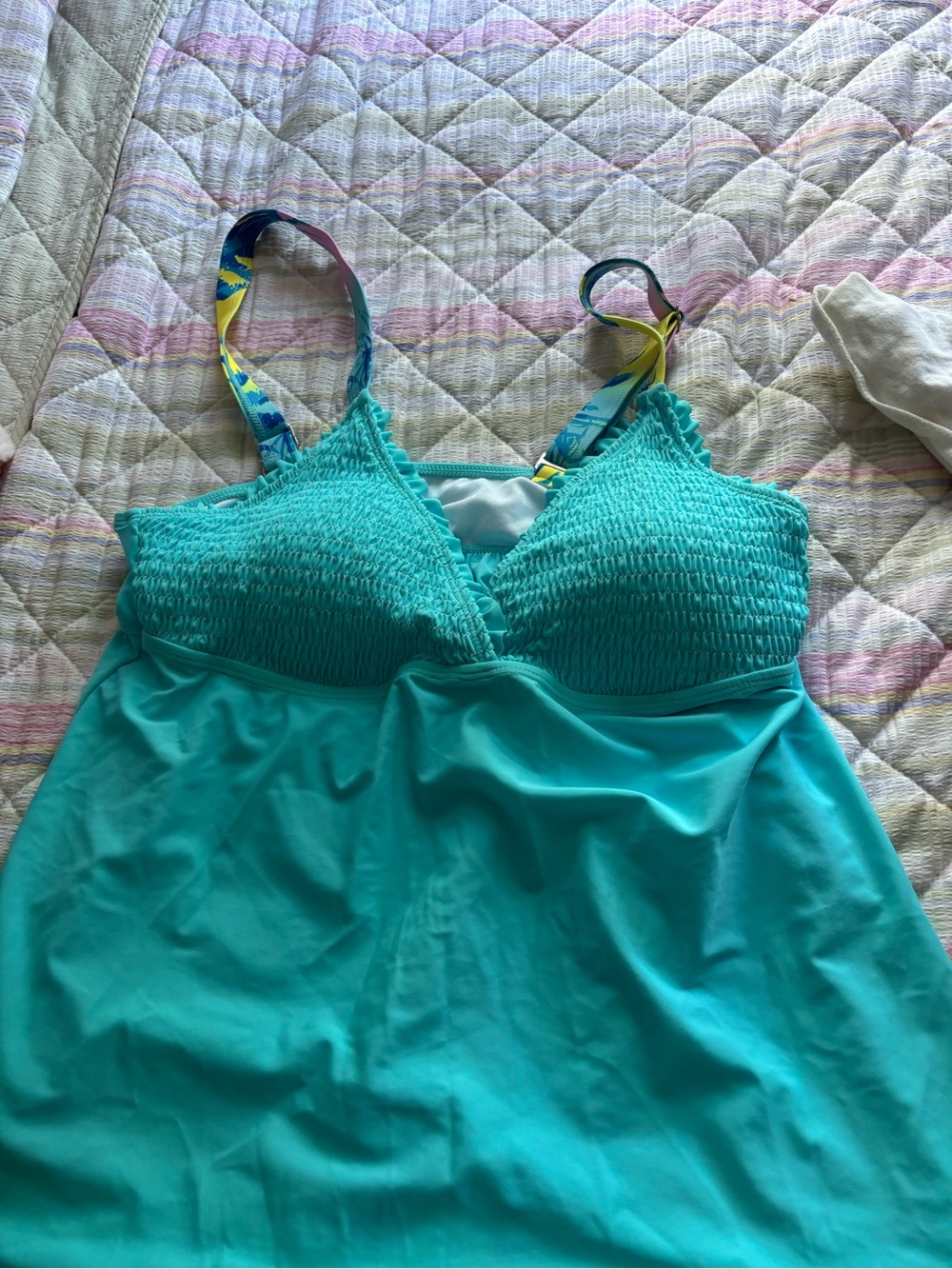 Turquoise Smocked Swim Pajama Set with Tropical Palm-Print Shorts - Picture 3 of 3